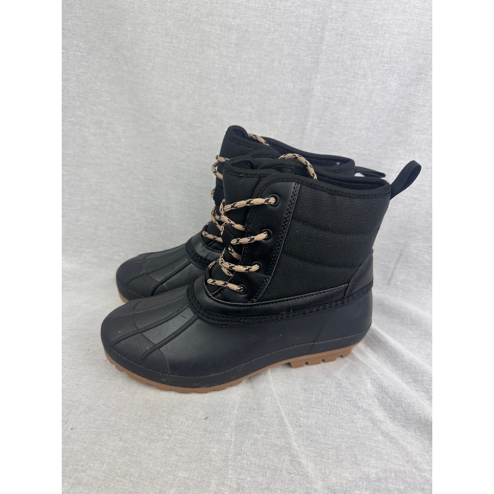Universal Thread Womens Black Duck Boots Lace Up Quilted Ankle Rain Snow Size 6
